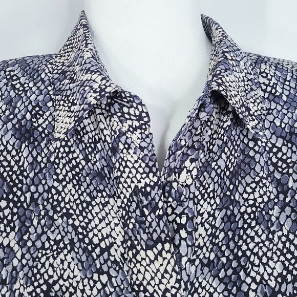 Vintage Adrianna Papell Blue Snake Skin Print 100% Silk 70s 80s Secretary Dress - Picture 5 of 8